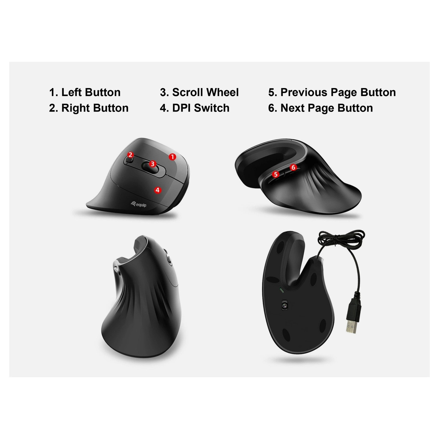 Equip Ergonomische Maus USB-A -C Stker 1.80m Rechts schwarz — Buy in Cyprus with Fast Delivery