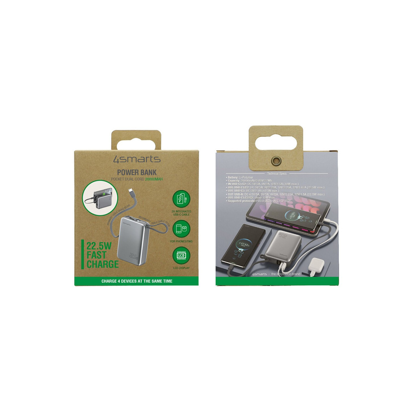 4smarts Powerbank Pocket Dual Cord 20000mAh 22.5W. spacegrau — Buy in Cyprus with Fast Delivery
