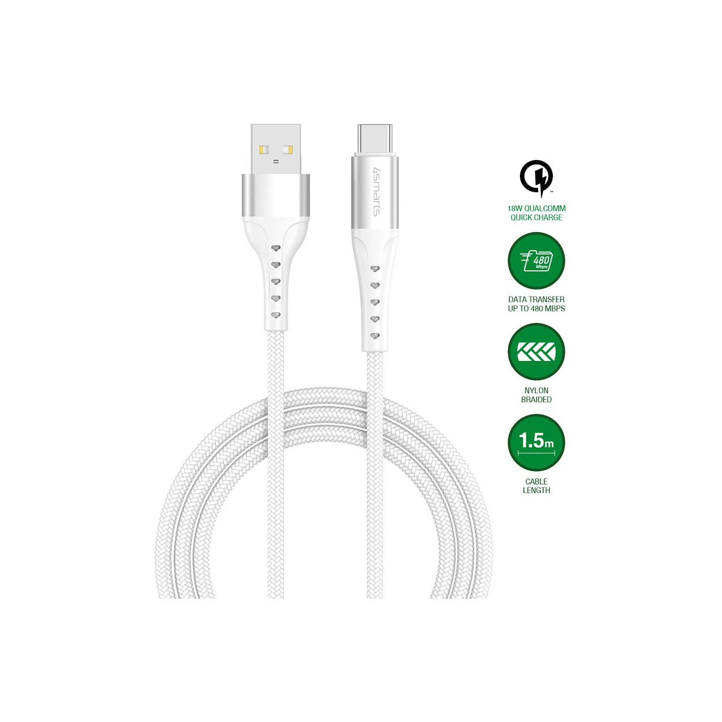 4smarts USB-A auf USB-C Kabel PrimeCord 18W 1.5m. weiss — Buy in Cyprus with Fast Delivery