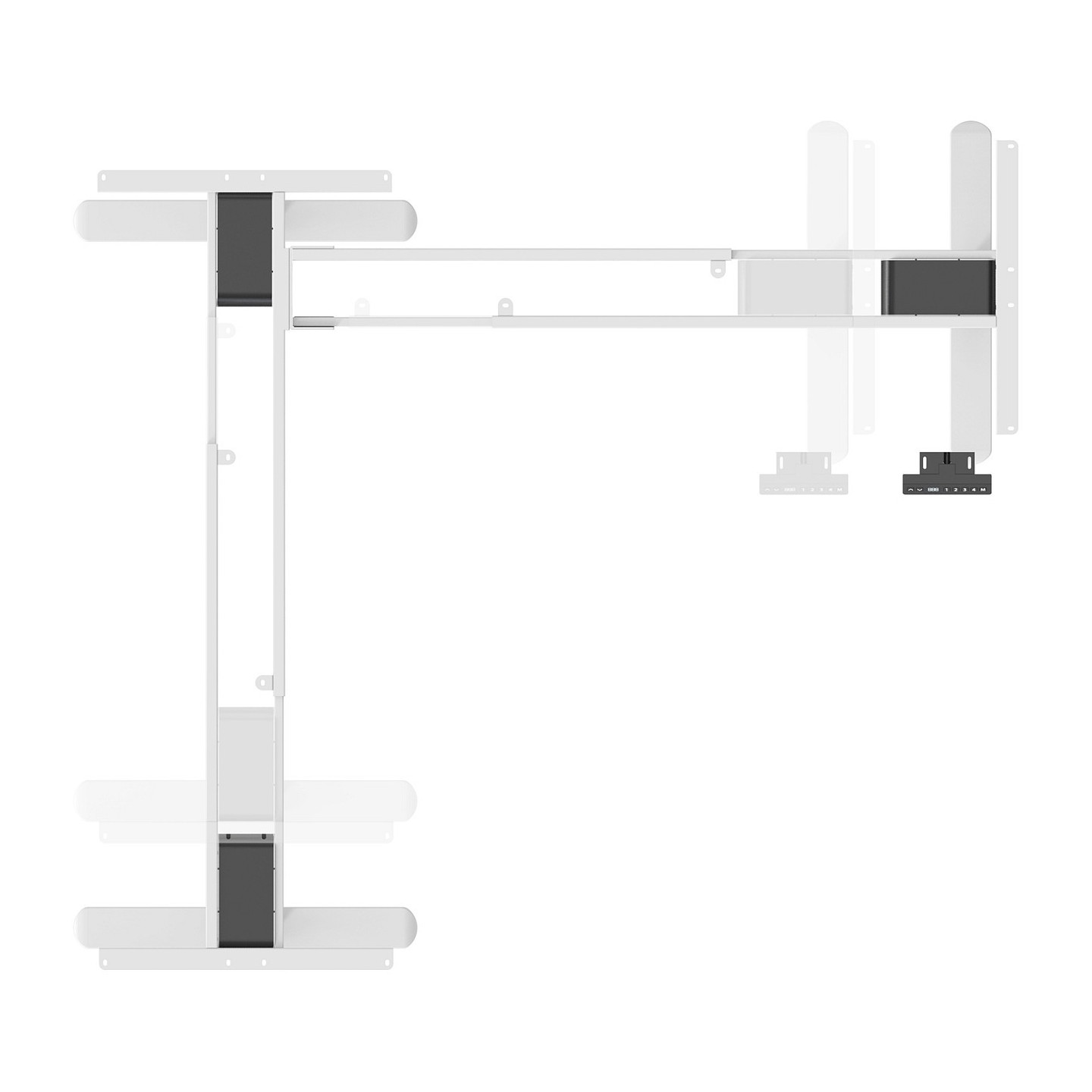 DIGITUS Elektrisch höhenverstellbares Tischgestell. 90° L-Form. Triple-Motor. 2-Stufen. Weiß