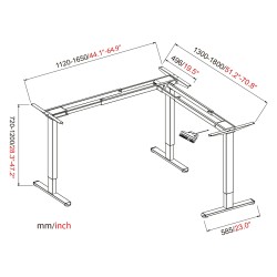 DIGITUS Elektrisch höhenverstellbares Tischgestell. 90° L-Form. Triple-Motor. 2-Stufen. Weiß