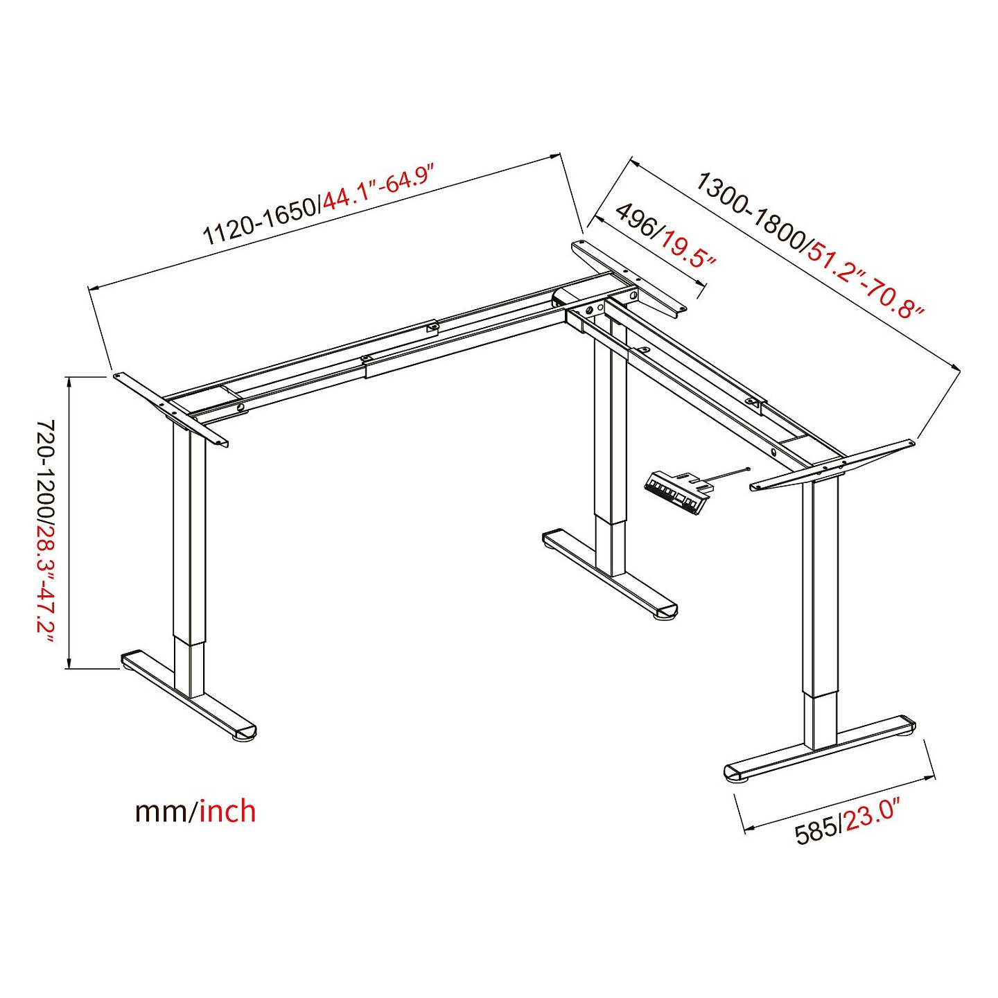 DIGITUS Elektrisch höhenverstellbares Tischgestell. 90° L-Form. Triple-Motor. 2-Stufen. Weiß
