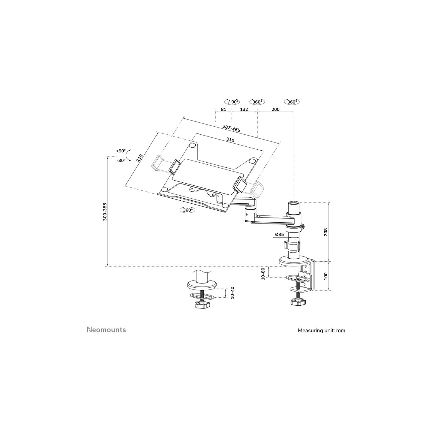 Neomounts DS20-425BL1 Tischhalterung für Laptops Gelenkarm (11.6' - 17.3') max 5kg - Schwarz