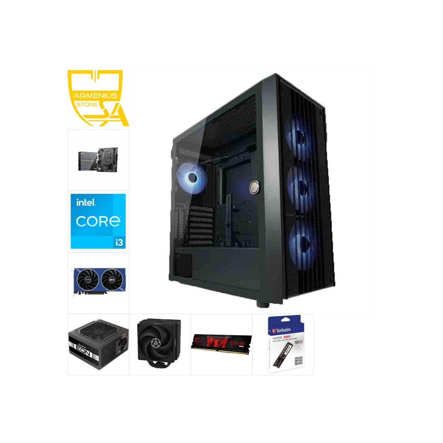 Custom 1080p Gaming PC - Core i3-12100F, Intel Arc A580 8GB, 16GB DDR4, 512GB NVMe — Buy in Cyprus with Fast Delivery