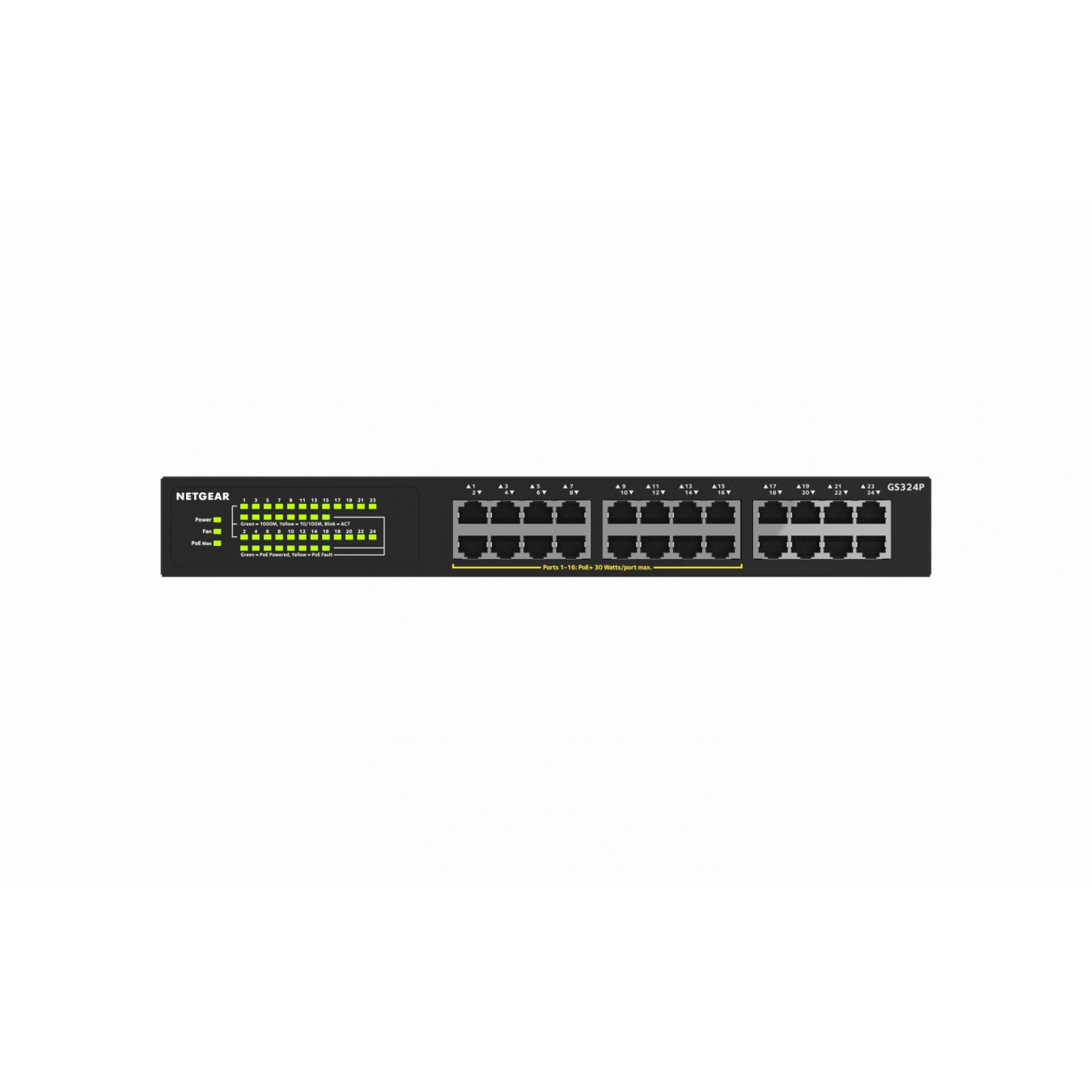 NETGEAR GS324P-100EUS - 24-Port Gigabit Unmanaged PoE+ Switch, Black, 1U Rackmount — Buy in Cyprus with Fast Delivery