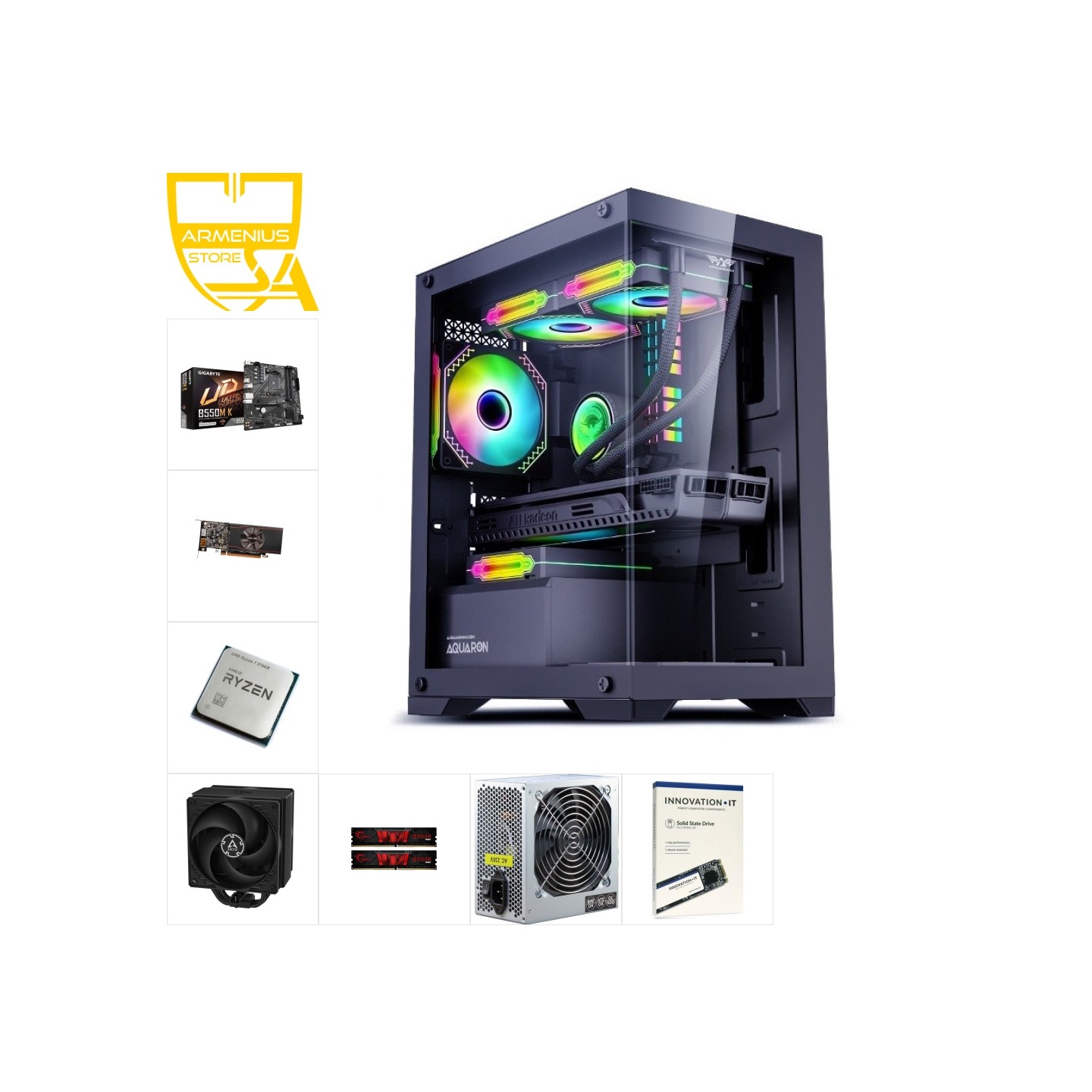 Custom 1080p Gaming PC - Ryzen 7 5700X, RX 6400, 16GB DDR4, 512GB NVMe — Buy in Cyprus with Fast Delivery