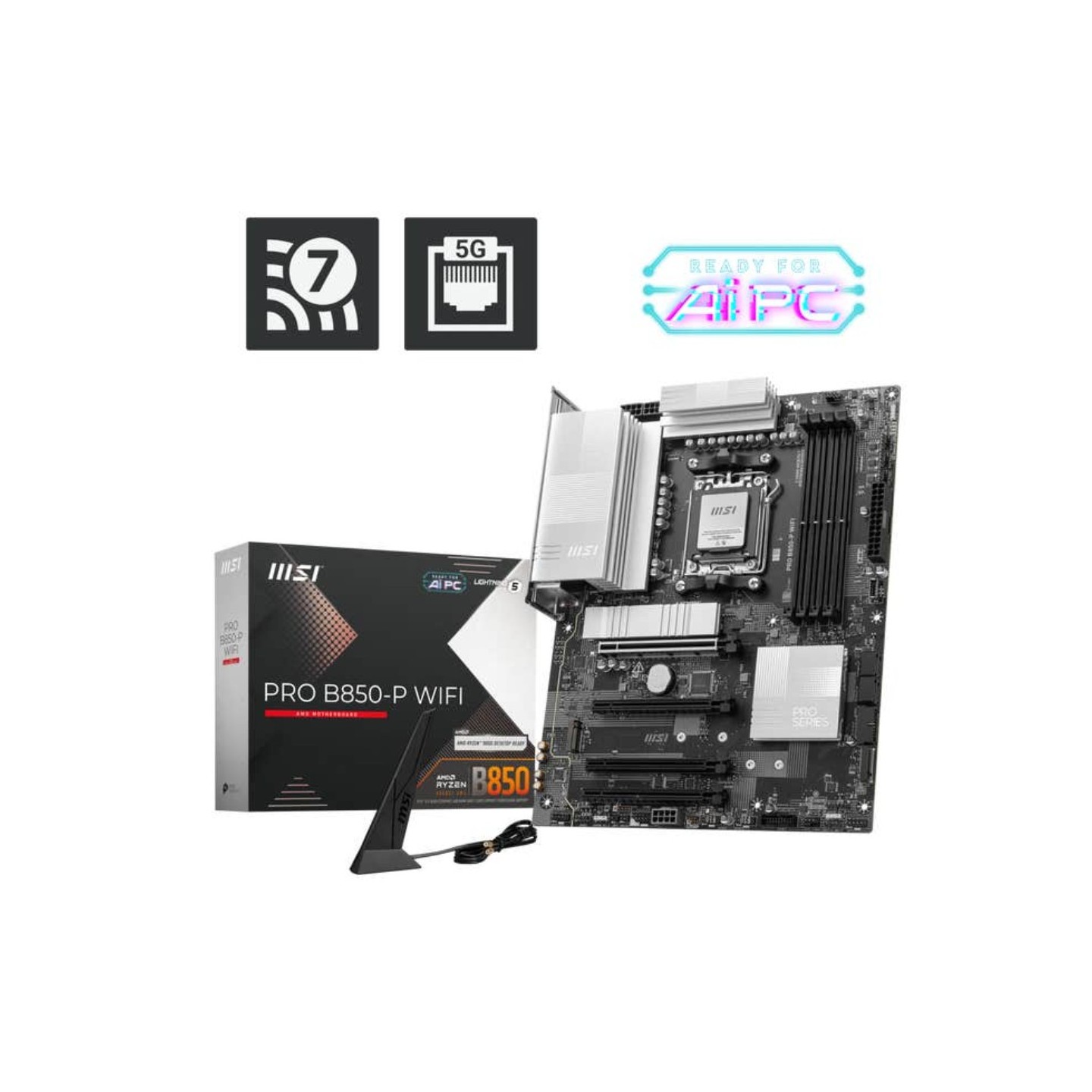 MSI PRO B850-P WIFI - AM5 ATX Motherboard, DDR5 (4x DIMM, 256GB), PCIe 5.0, 3x M.2, 5G LAN, Wi-Fi 7, RGB (Black)