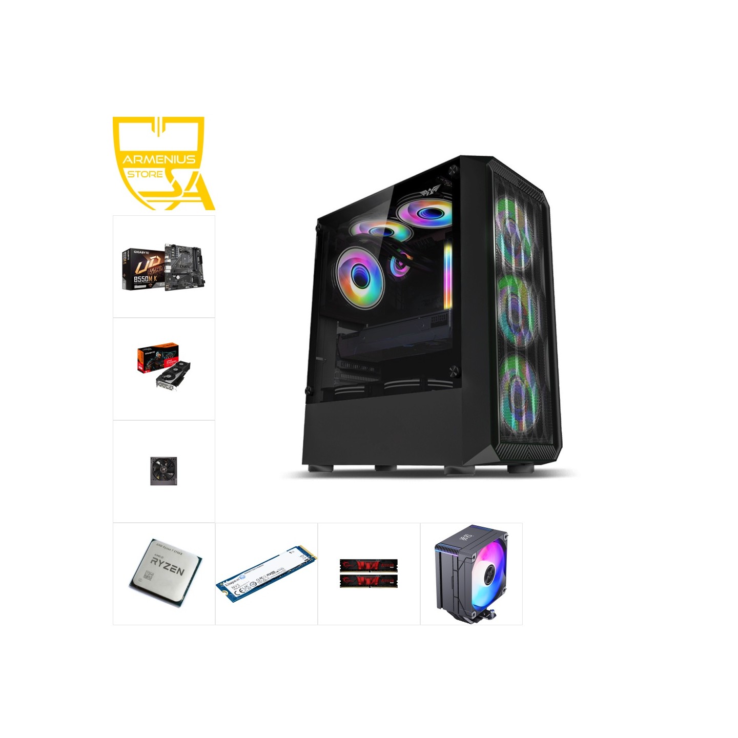 Custom 1080p Gaming PC - Ryzen 7 5700X, Radeon RX 7600, 16GB DDR4, 1TB NVMe — Buy in Cyprus with Fast Delivery