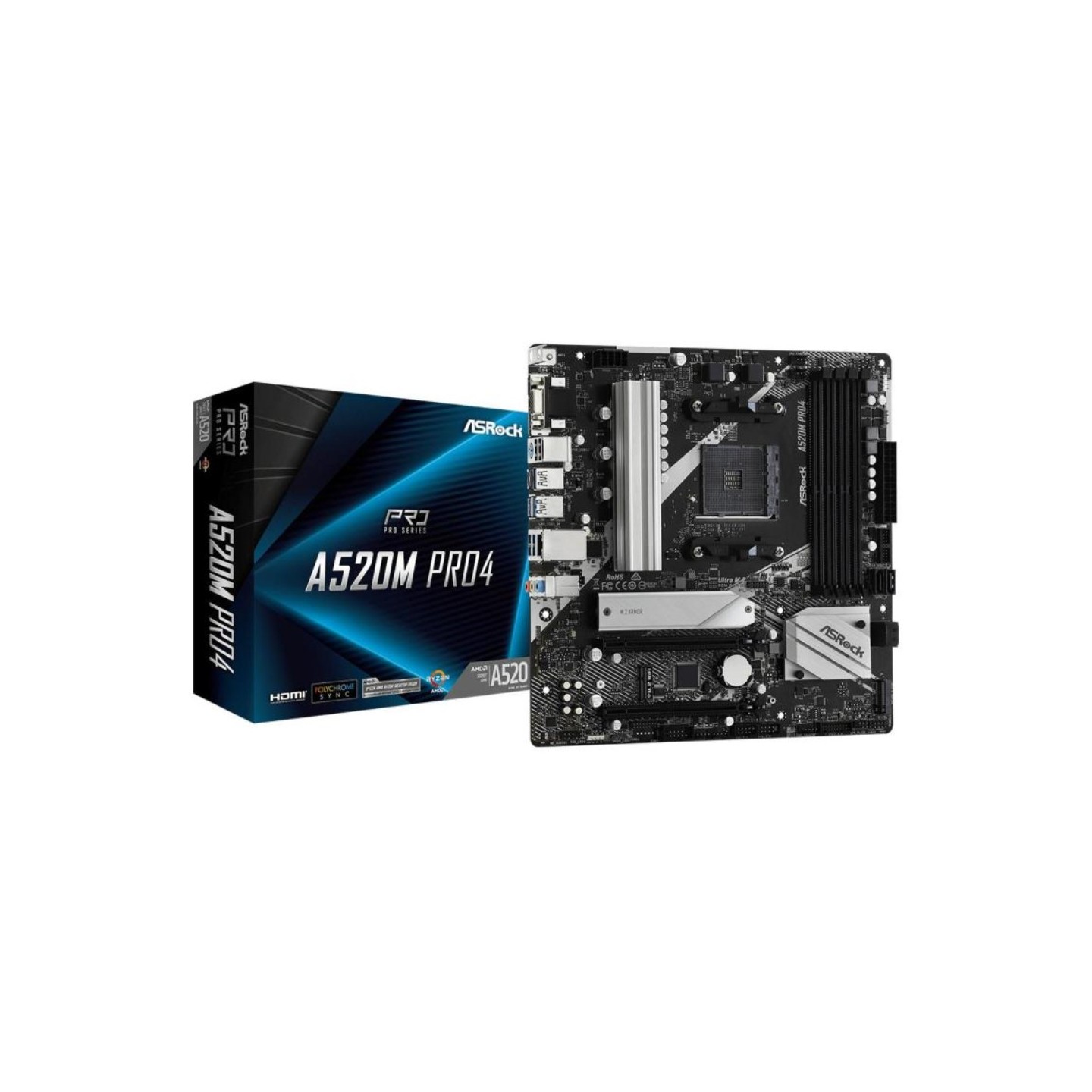 ASRock A520M Pro4 AM4 Micro-ATX Motherboard - A520 Chipset DDR4 (Boxed) — Buy in Cyprus with Fast Delivery