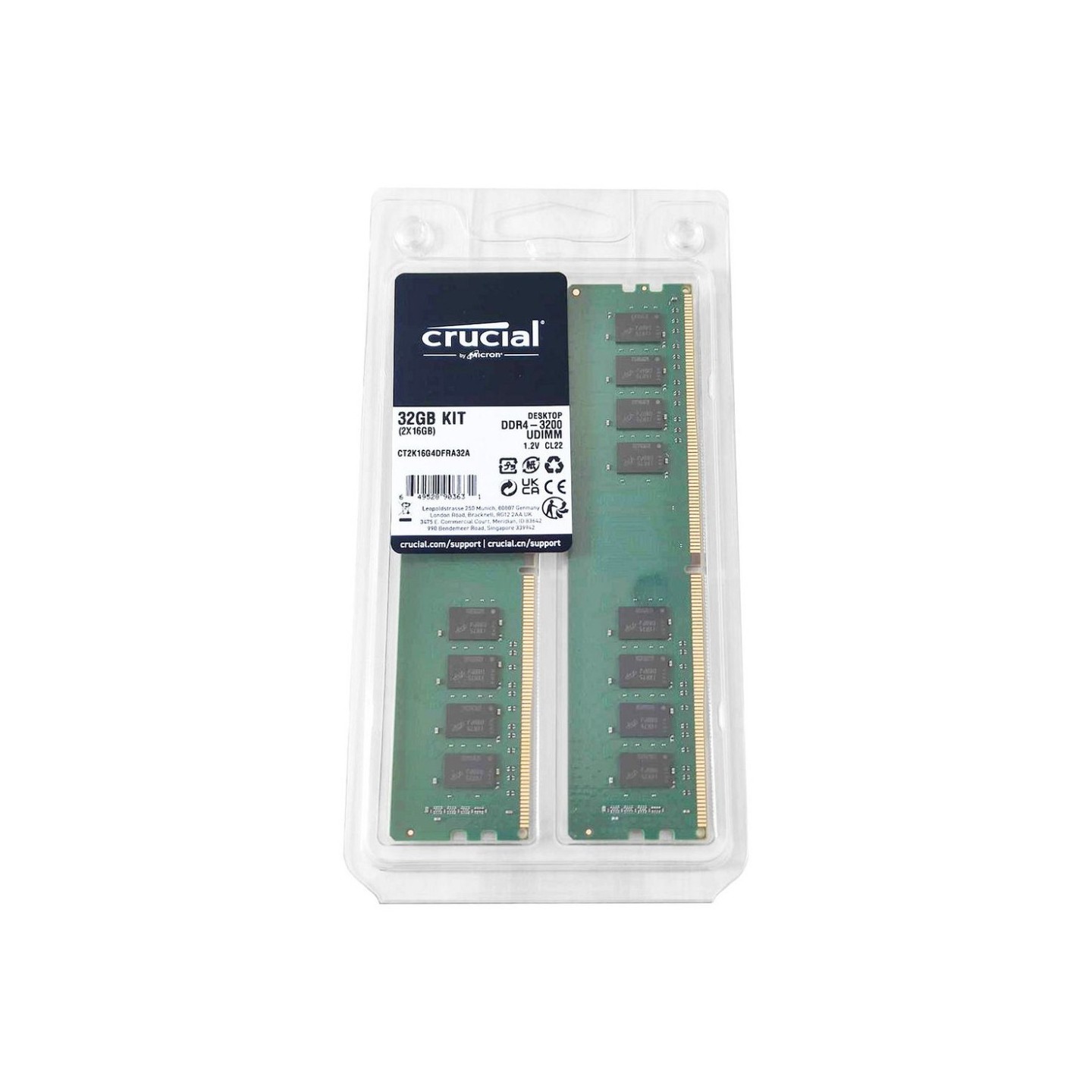 Crucial 32GB Kit (2x16GB) DDR4-3200 UDIMM CT2K16G4DFRA32A (Boxed) — Buy in Cyprus with Fast Delivery