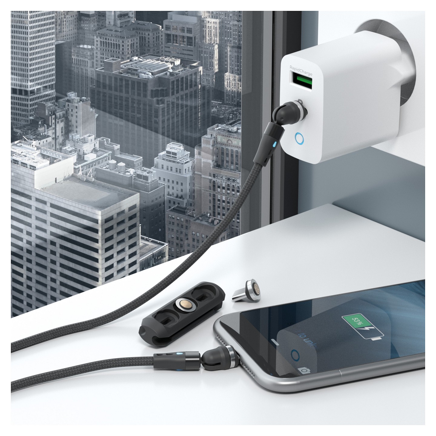 RealPower Magnetic cable.1m.2x magnetisch.schwarz mit Adapte — Buy in Cyprus with Fast Delivery