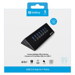 Sandberg 133-82 USB 3.0 HUB 7-Port 7xUSB 3.0 Schwarz — Buy in Cyprus with Fast Delivery