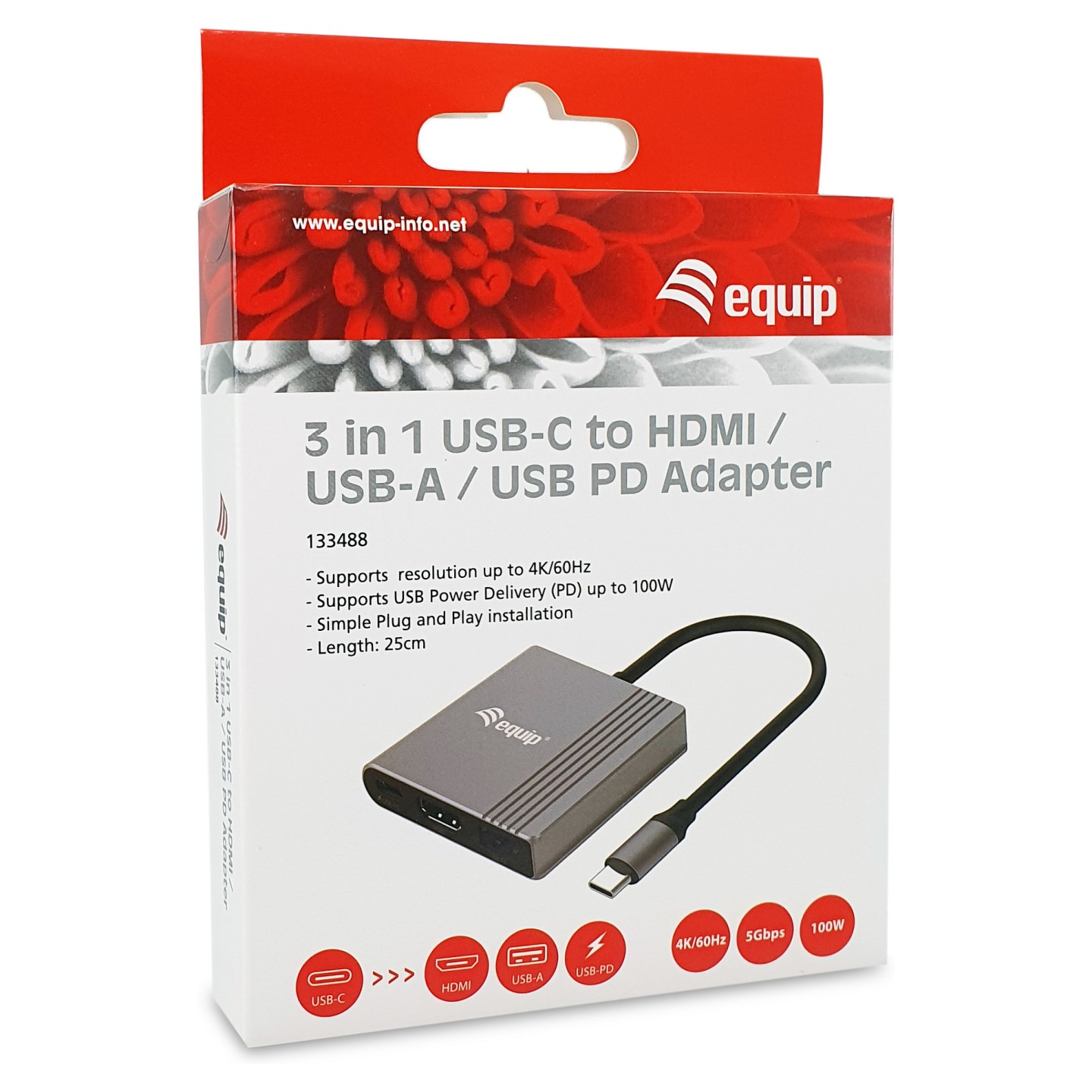 Equip Dock USB-C- to HDMI.USB-A.100WPD 25cm gr — Buy in Cyprus with Fast Delivery