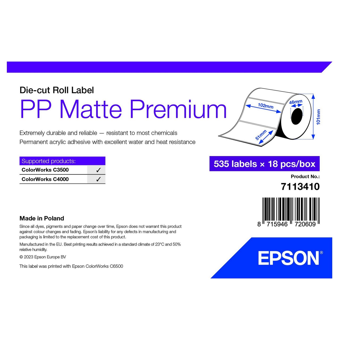 EPSON PP Matte Label 102x51mm 535 Etiketten. Die-Cut — Buy in Cyprus with Fast Delivery