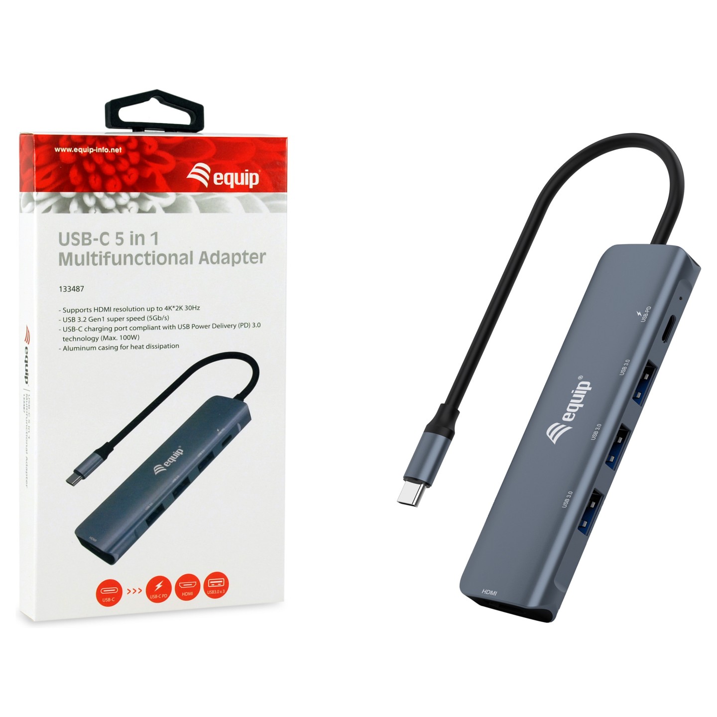 Equip Dock USB-C- to HDMI.3xUSB3.0.100WPD 25cm gr — Buy in Cyprus with Fast Delivery