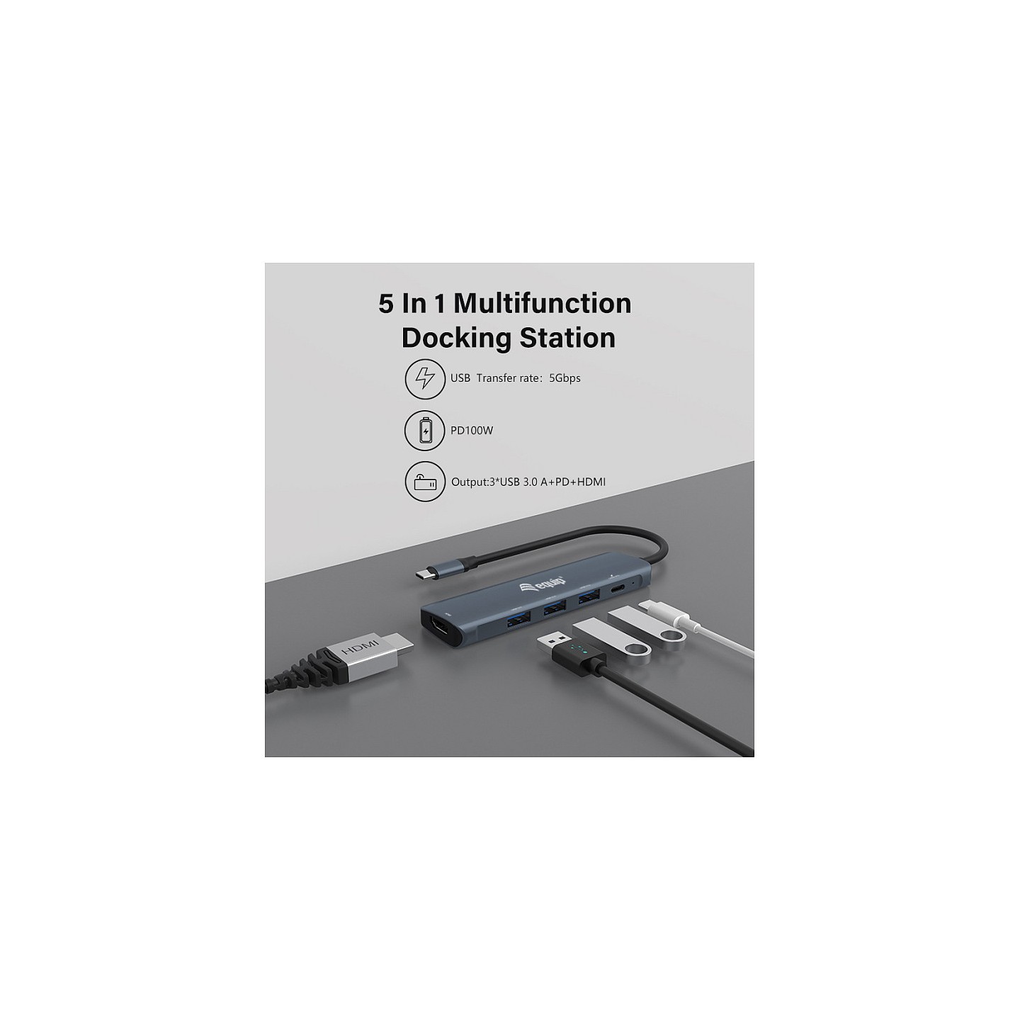 Equip Dock USB-C- to HDMI.3xUSB3.0.100WPD 25cm gr — Buy in Cyprus with Fast Delivery