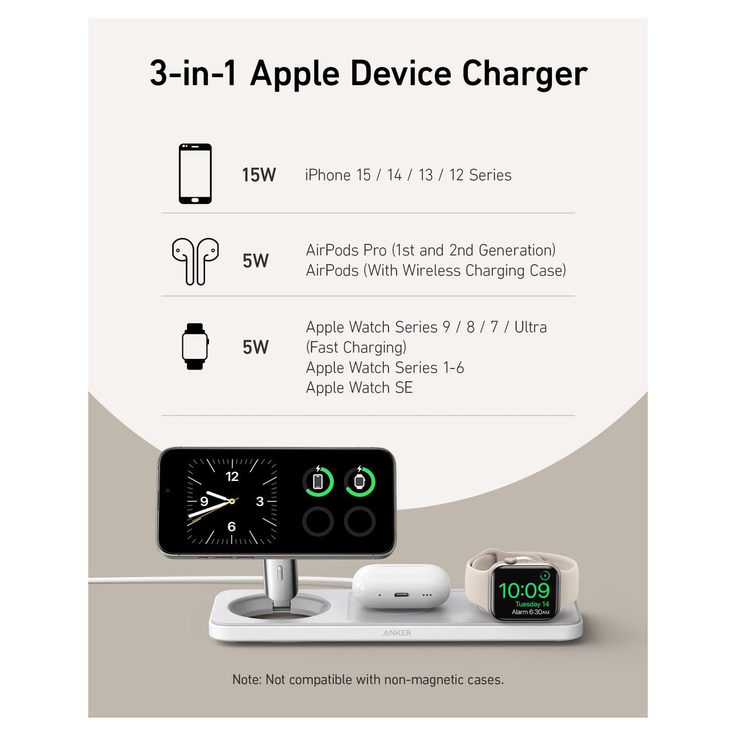 Anker MagGo Magnetic Charger 15W wireless PowerIQ Pad white — Buy in Cyprus with Fast Delivery