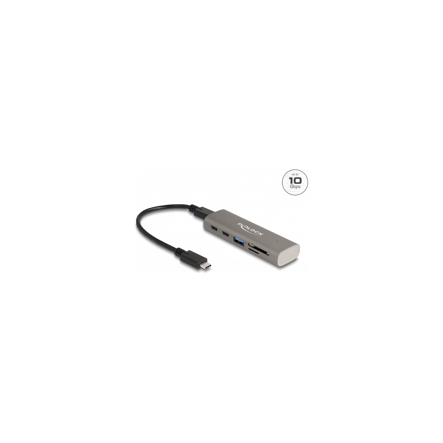 DELOCK 3 Port USB 10 Gbps Hub inklusive SD und Micro SD Card Reader mit USB Type-C Anschluss