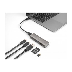DELOCK 3 Port USB 10 Gbps Hub inklusive SD und Micro SD Card Reader mit USB Type-C Anschluss