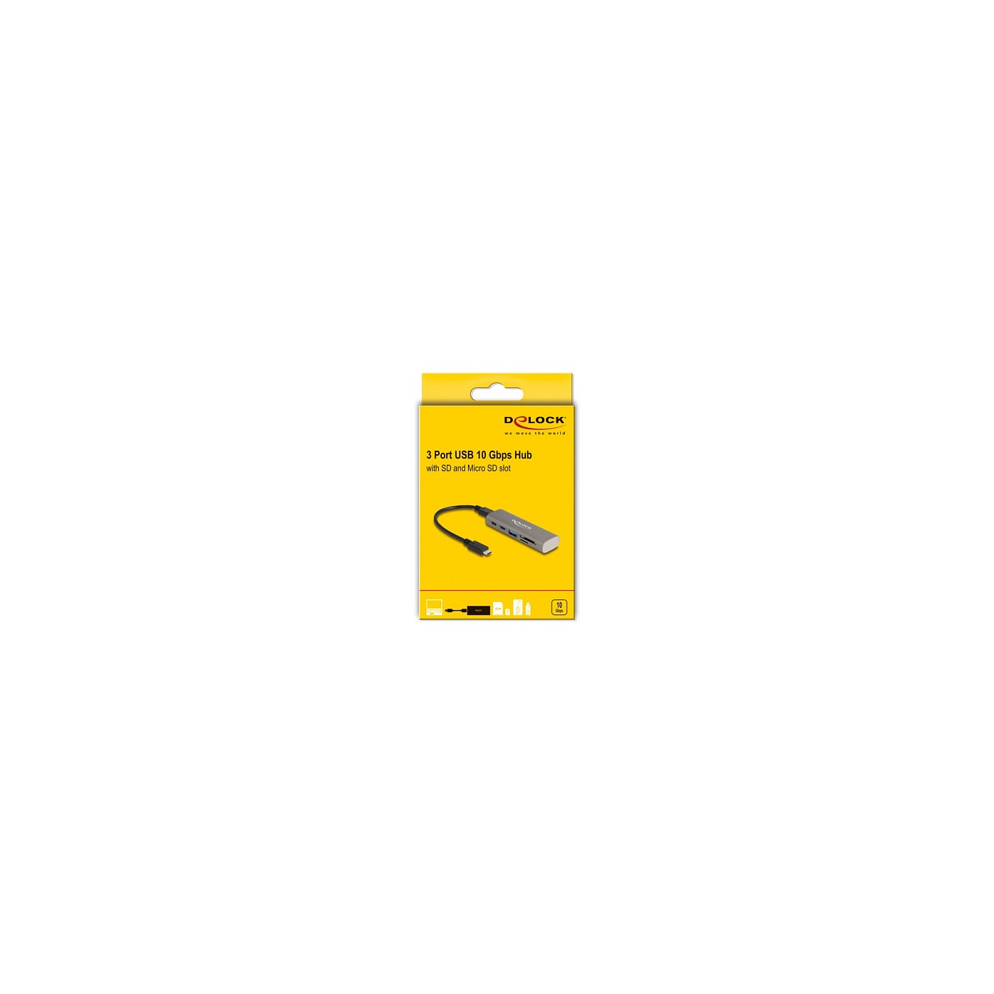 DELOCK 3 Port USB 10 Gbps Hub inklusive SD und Micro SD Card Reader mit USB Type-C Anschluss