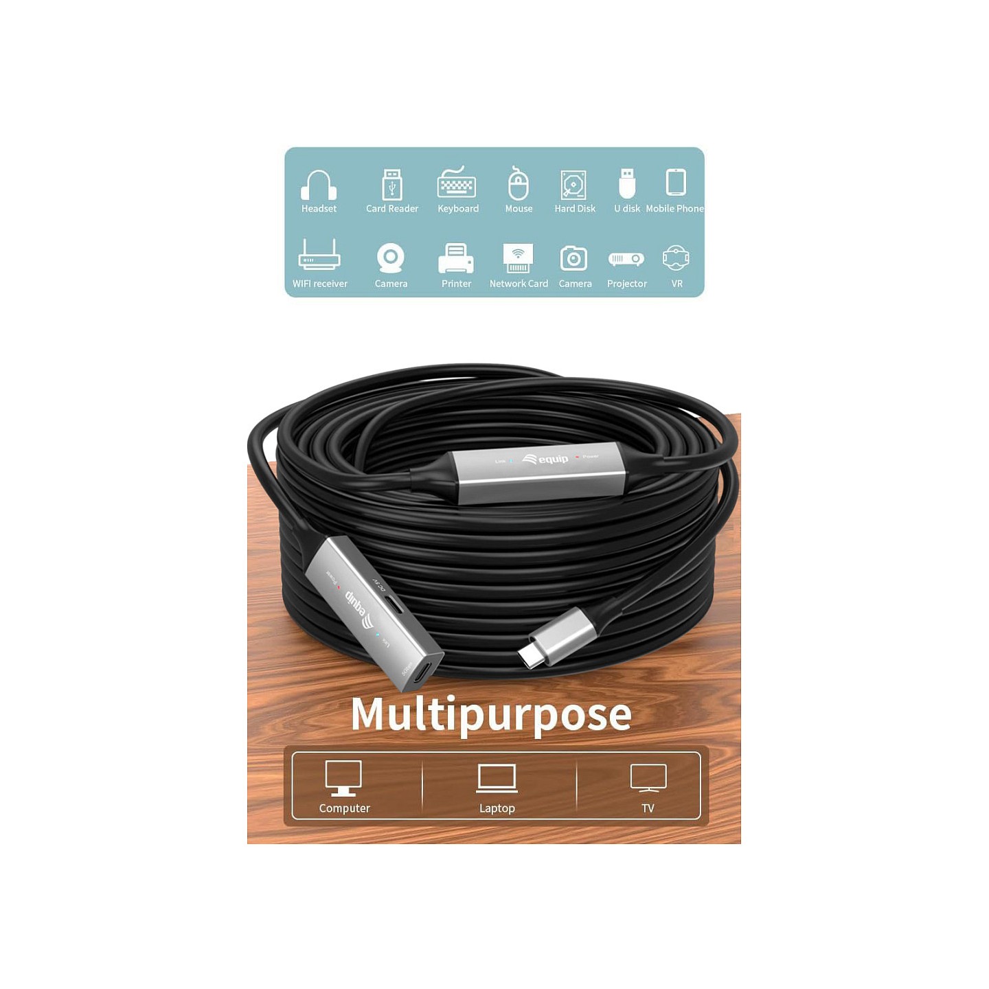 Equip Kabel USB-C3.2- to C Gen1 Akt.Erweit.St Bu 15.00m schwarz — Buy in Cyprus with Fast Delivery