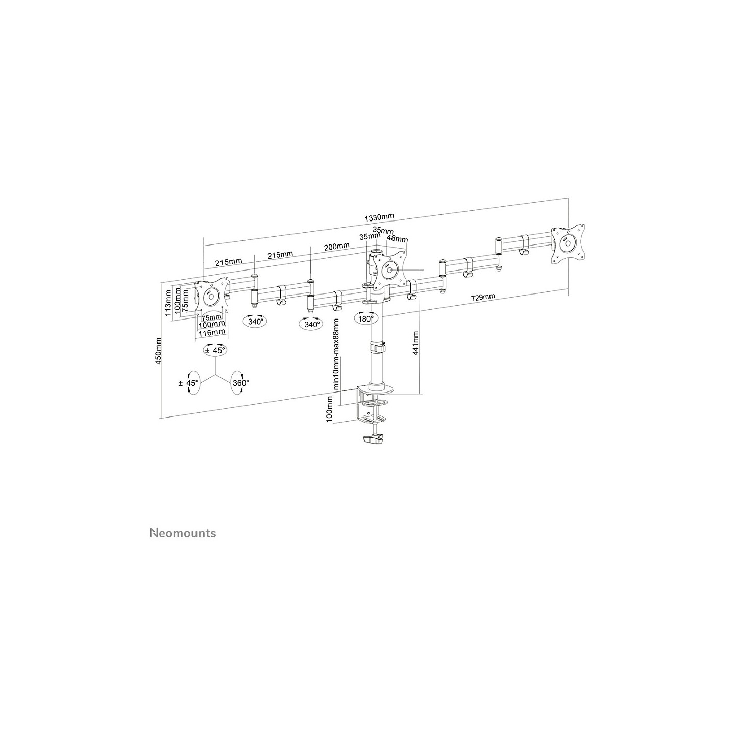 NEOMOUNTS SELECT Flat Screen Desk mount 10-27Zoll clamp grommet 3 screens 24kg Black — Buy in Cyprus with Fast Delivery