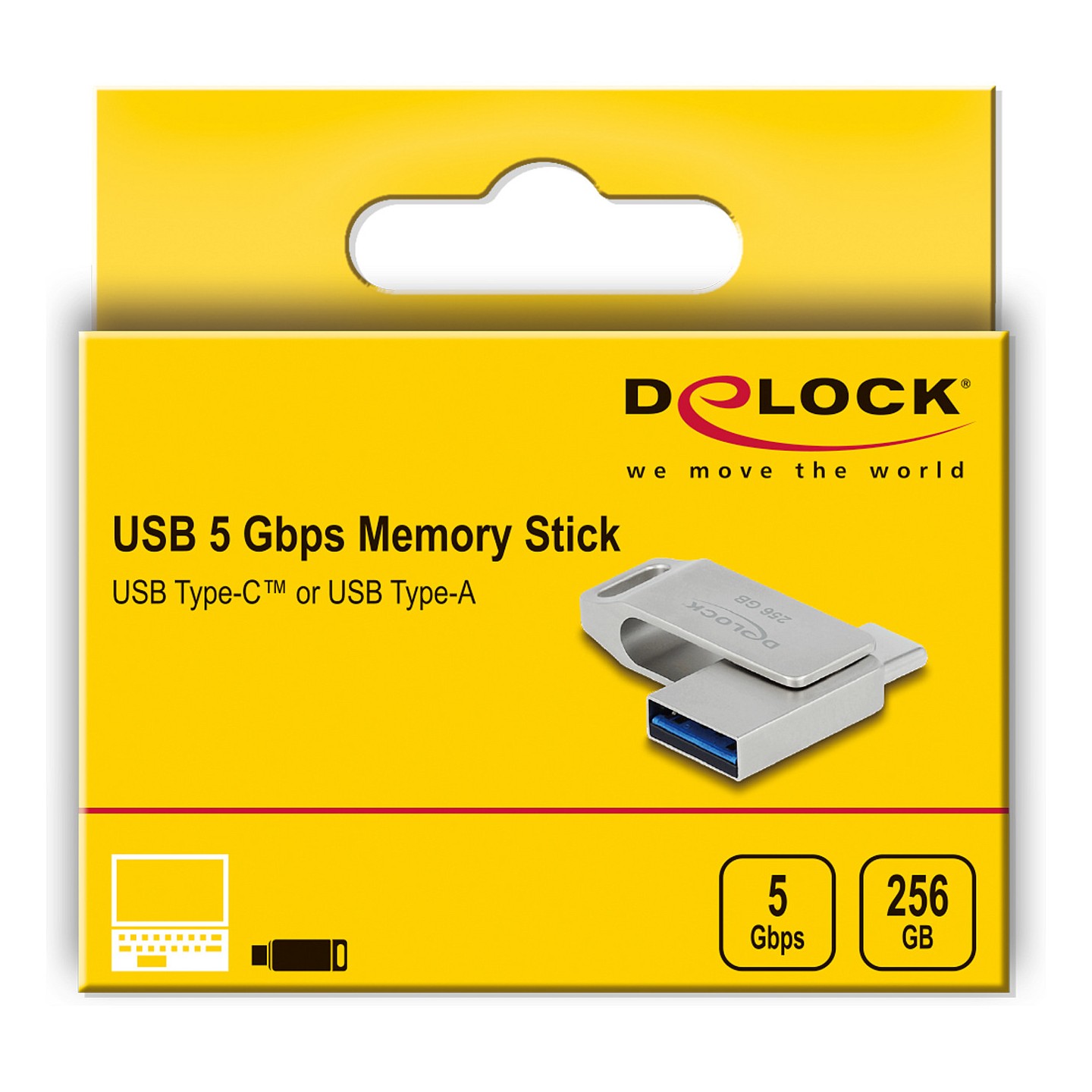 STICK HUB DELOCK USB 5 Gbps USB-C + Typ-A Speicherstick 256GB - Metallgehuse — Buy in Cyprus with Fast Delivery