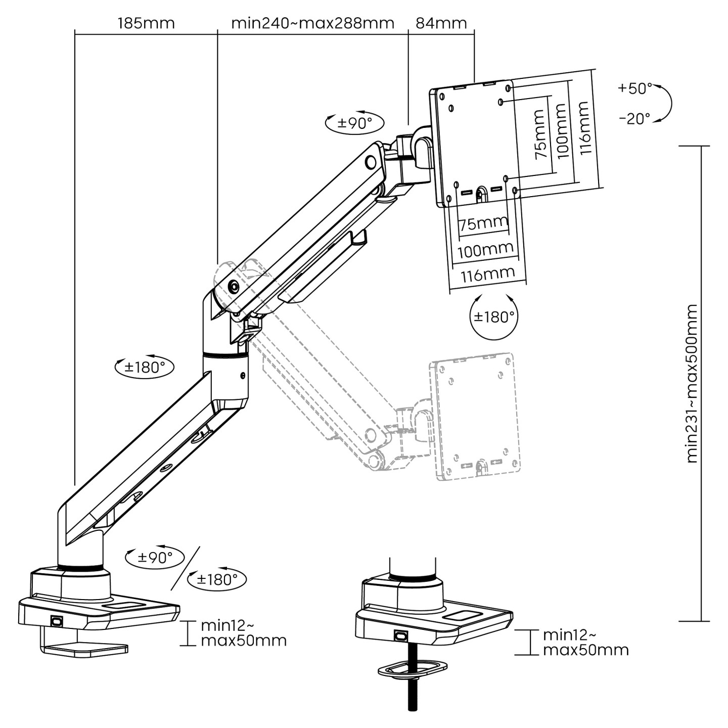 Equip Tischhalterung 17'-49' 1TFT 180° Gasfeder 20Kg weiß retail — Buy in Cyprus with Fast Delivery