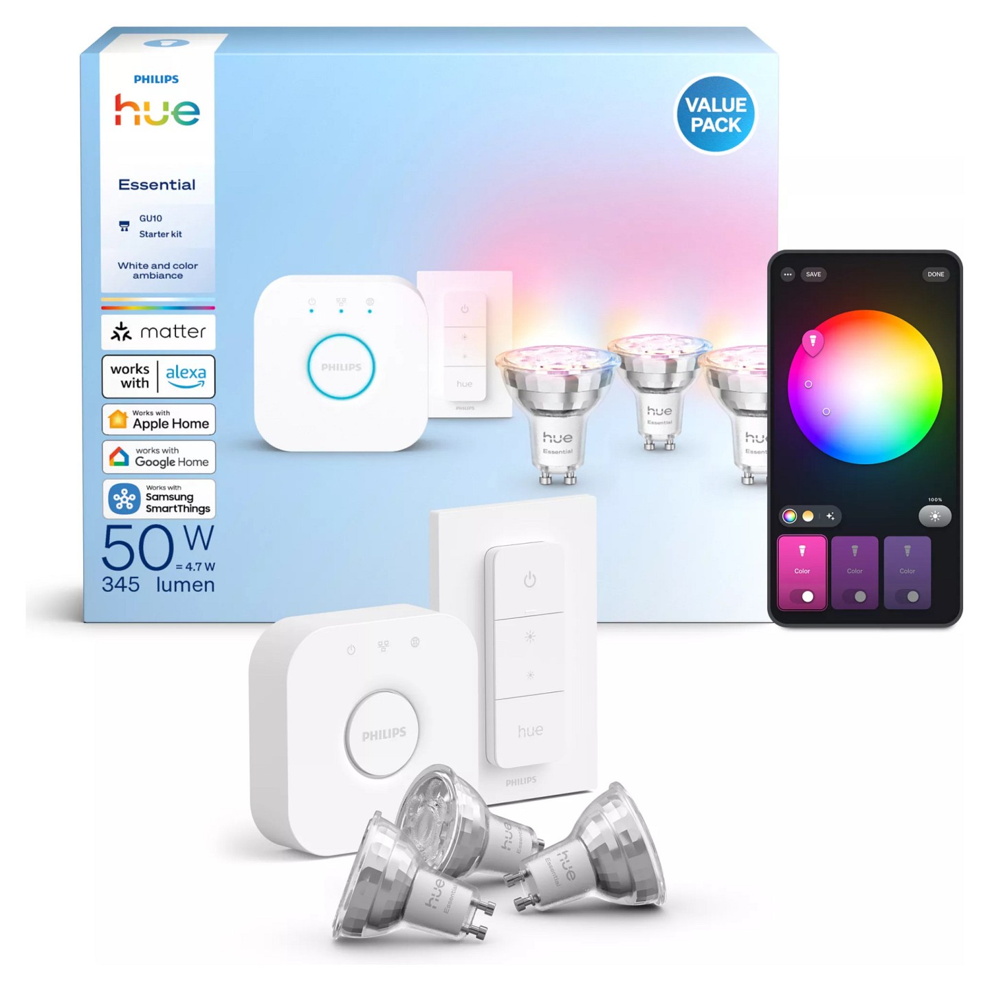 Philips Hue Starter Kit Essential GU10 3P+Switch+V2 bridge — Buy in Cyprus with Fast Delivery