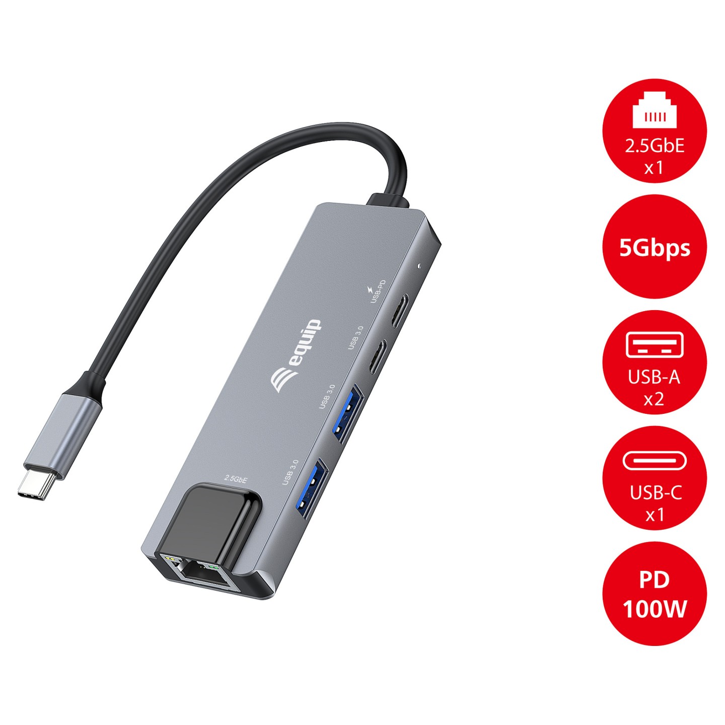 Equip Adapter USB-C - to RJ45 10 100 1000 2500 Mbps + USB 3.2 — Buy in Cyprus with Fast Delivery