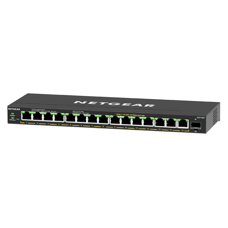 Buy NETGEAR GS316EP-100PES - 16-Port PoE+ Gigabit Switch, 180W Budget, 15x RJ45 ... in Cyprus, Nicosia, Limassol, Larnaka, Pafos