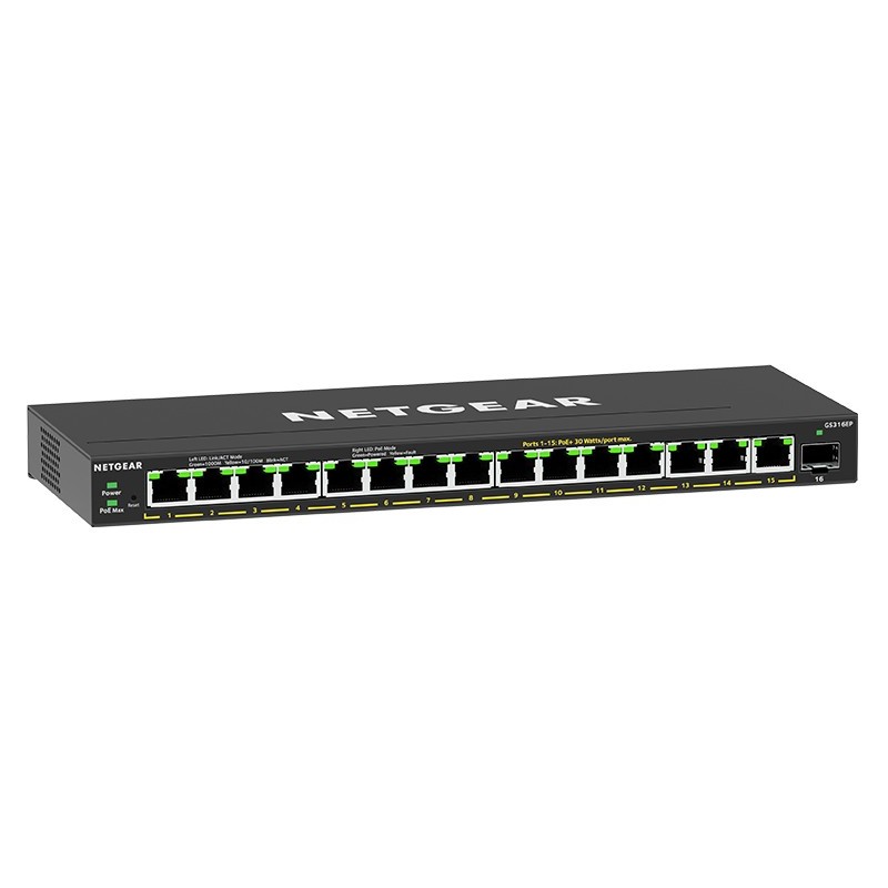 Buy NETGEAR GS316EP-100PES - 16-Port PoE+ Gigabit Switch, 180W Budget, 15x RJ45 ... in Cyprus, Nicosia, Limassol, Larnaka, Pafos