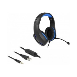 Gaming Headset Over-Ear mit 3.5 mm Klinkenstecker und blauem LED Licht für PC. Notebook und Spielekonsolen