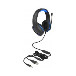 Gaming Headset Over-Ear mit 3.5 mm Klinkenstecker und blauem LED Licht für PC. Notebook und Spielekonsolen