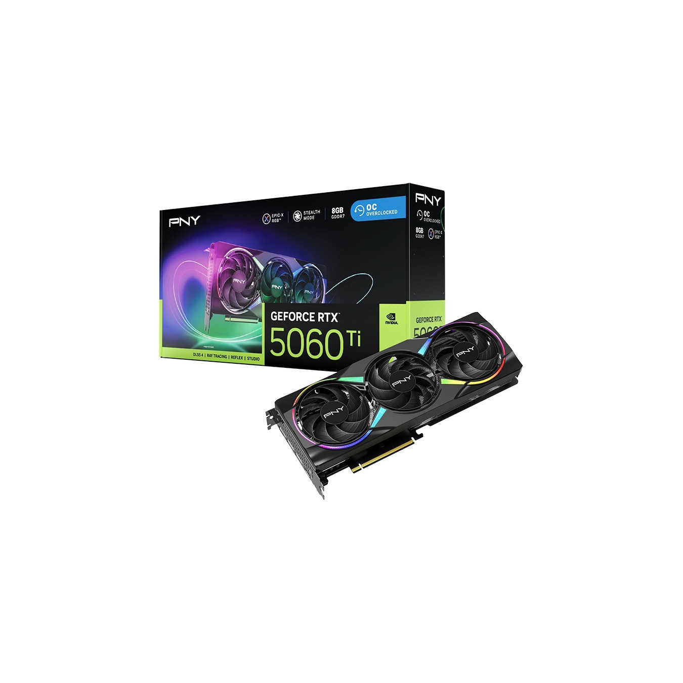 PNY GeForce RTX 5060 Ti EPIC-X Verto ARGB OC - 8GB GDDR7, 2407/2692 MHz, Triple-Fan, HDMI 2.1b + 3x DP