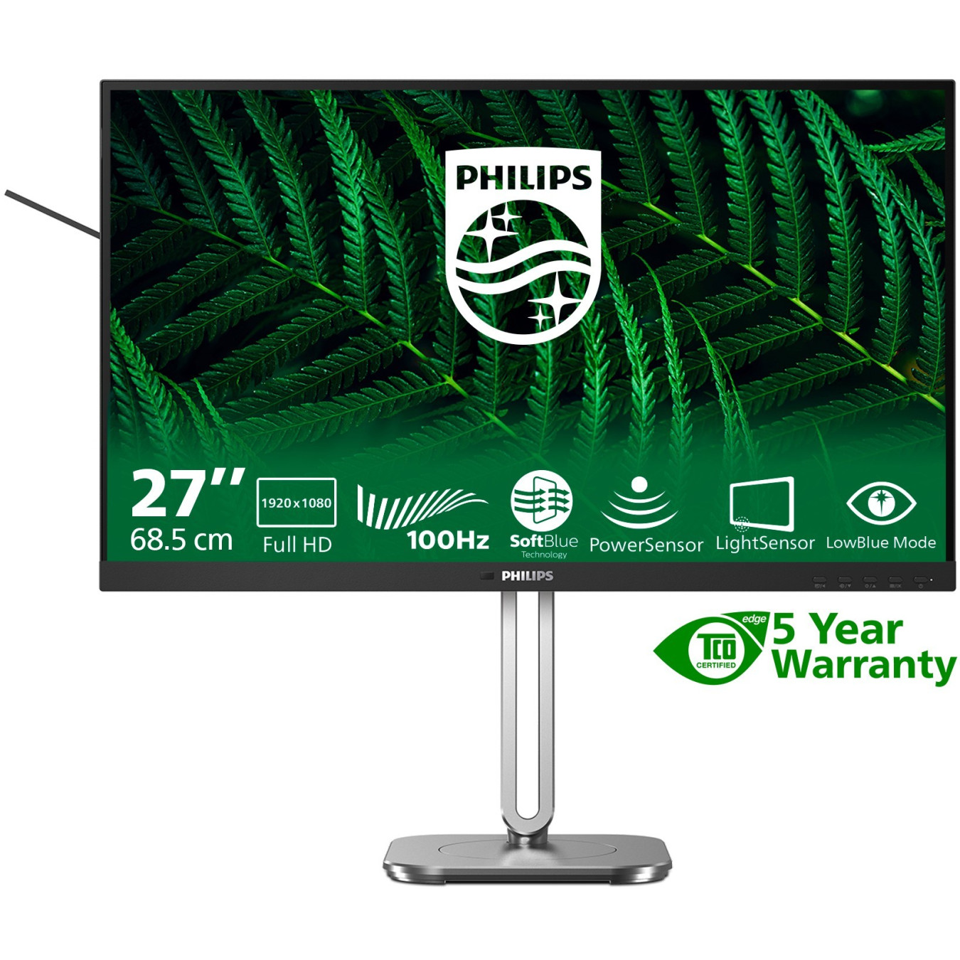 Philips 27B2G5200 - 27-inch IPS Full HD Monitor - Anthracite, 100Hz, 4ms, HDMI & DP, USB 3.2 Hub, Height-Adjustable