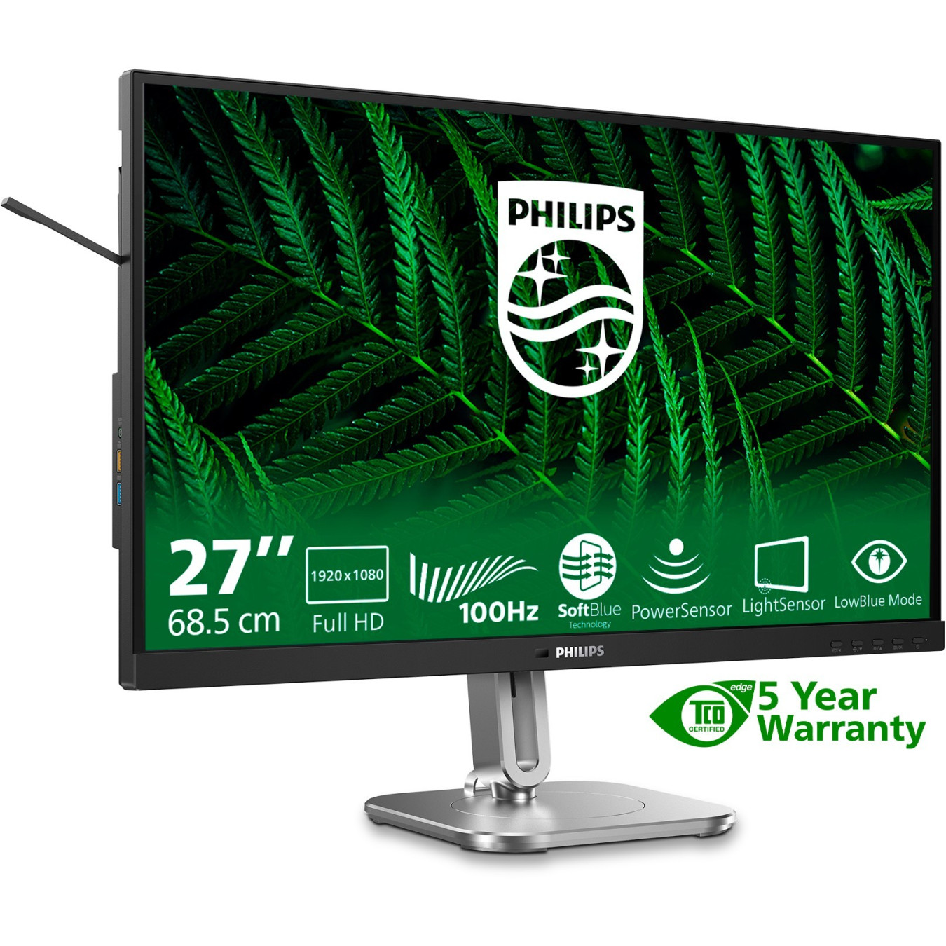 Philips 27B2G5200 - 27-inch IPS Full HD Monitor - Anthracite, 100Hz, 4ms, HDMI & DP, USB 3.2 Hub, Height-Adjustable