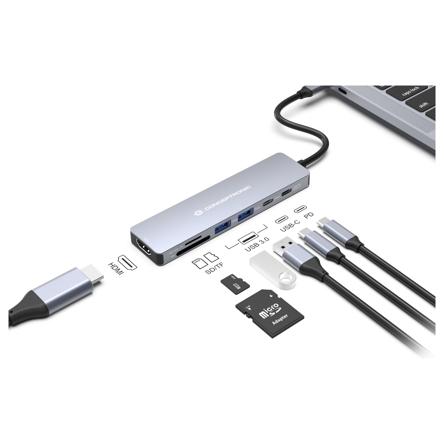CONCEPTRONIC 7-1 Dock USB-C- to HDMI USB-C 2xUSB-A + 25cm gr — Buy in Cyprus with Fast Delivery