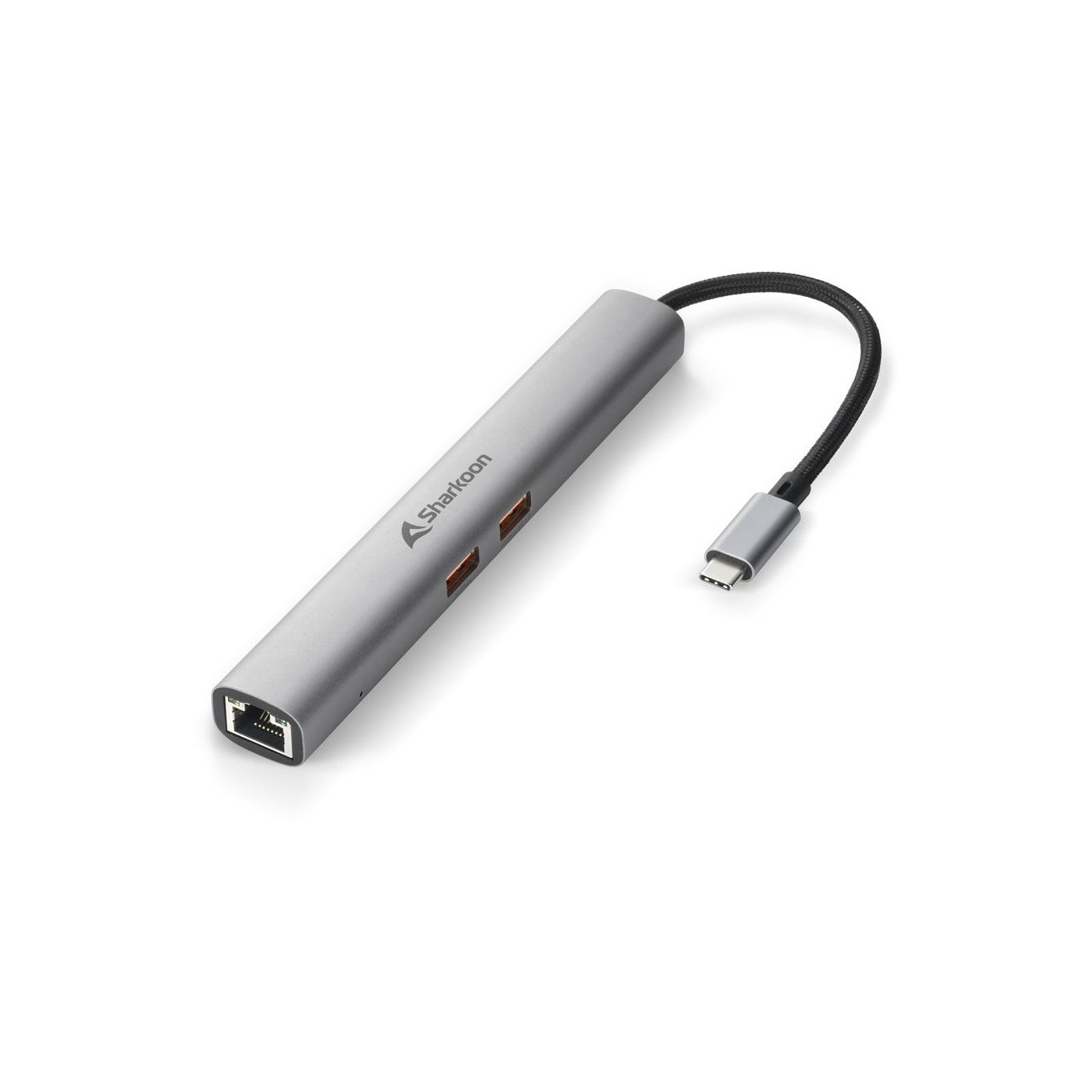 Sharkoon OfficePal Combo Adapter - Dark Grey Aluminum - 2x USB-A, 2x USB-C, HDMI, RJ45, 1250 Mbps