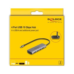 DELOCK USB 10 Gbps 4 Port USB Typ-A Hub mit USB Type-C Anschluss und zustzlicher Strombuchse