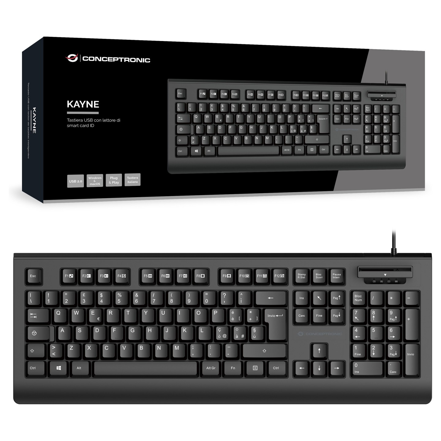 CONCEPTRONIC USB Tastatur +Smart ID-Kartenleser Layout IT sw — Buy in Cyprus with Fast Delivery