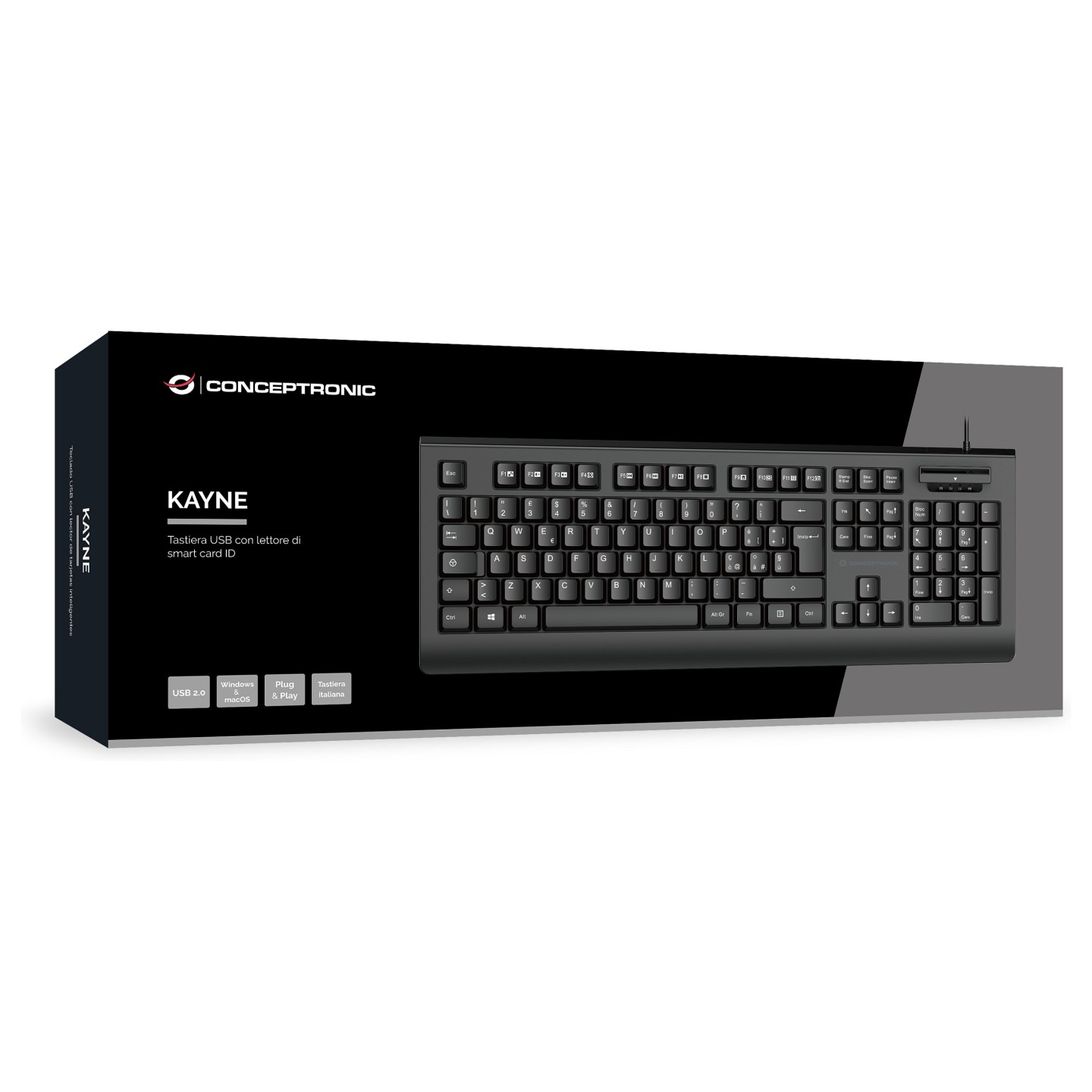CONCEPTRONIC USB Tastatur +Smart ID-Kartenleser Layout IT sw — Buy in Cyprus with Fast Delivery