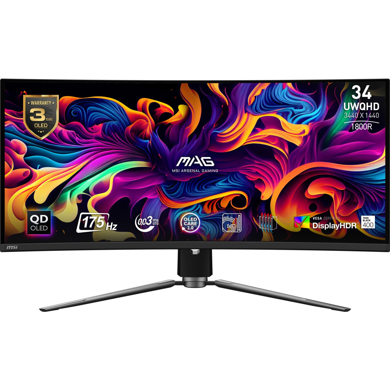 MSI MAG 341CQPDE - 34in Curved QD-OLED Ultrawide 3440x1440 175Hz 0.03ms Black — Buy in Cyprus with Fast Delivery
