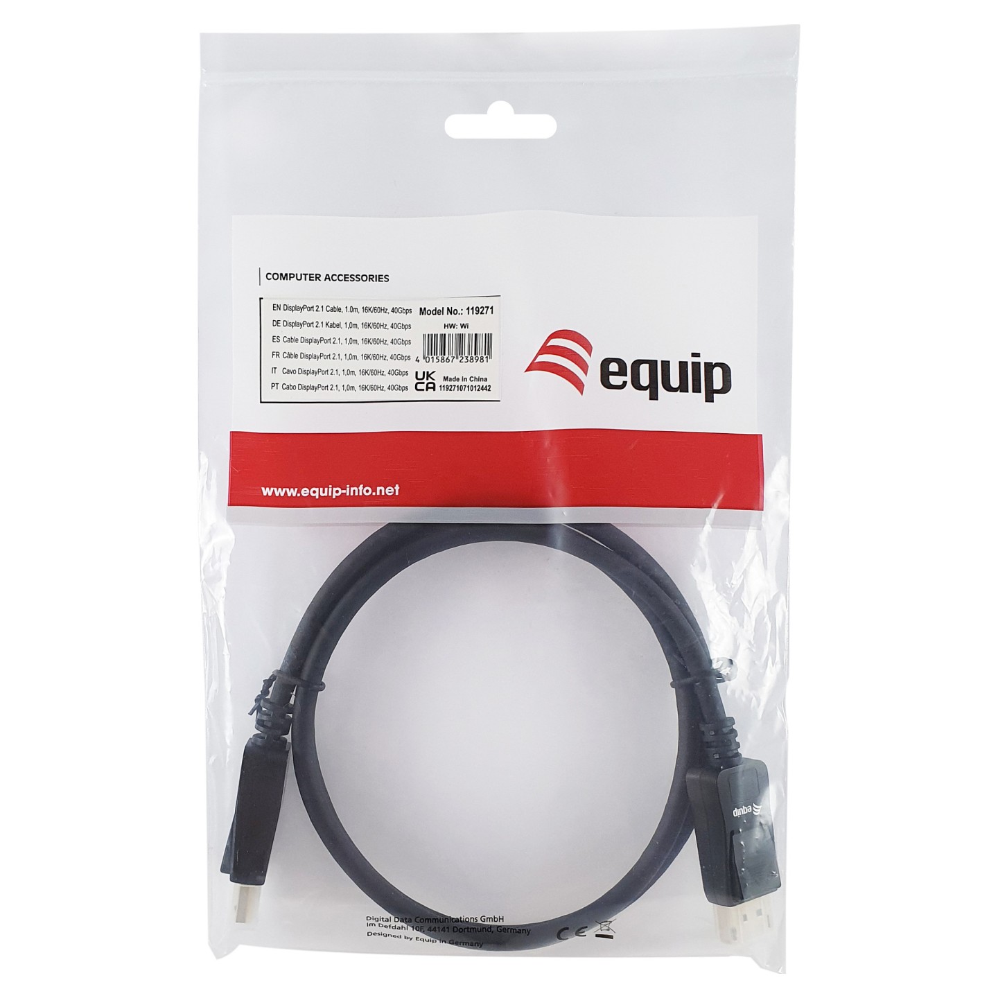 Equip DisplayPort 2.1 St St 1.00m16K 60Hz komp.HDCP Prem. gr — Buy in Cyprus with Fast Delivery