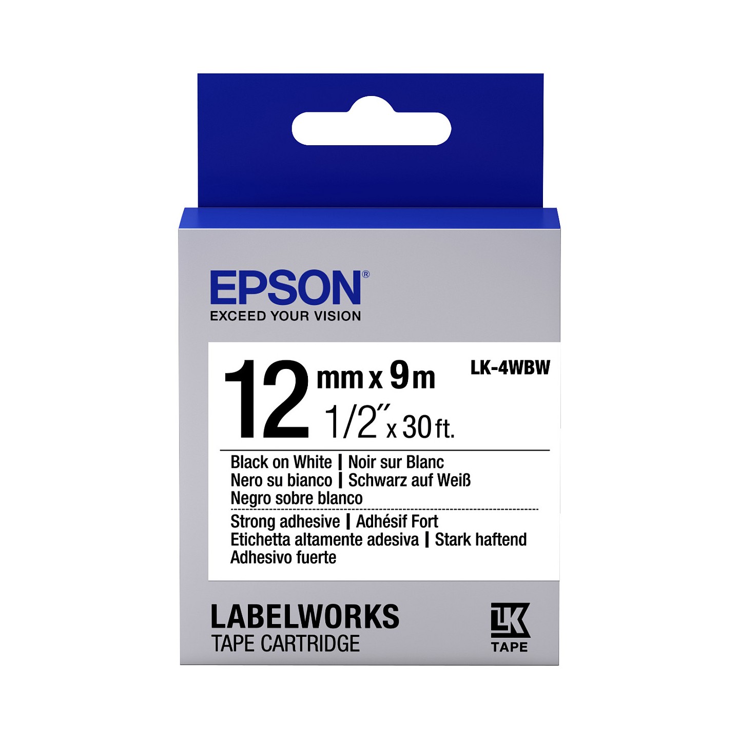 Epson LabelWorks LK-4WBW - Stark klebend - Schwarz auf Weiß - Rolle (1.2 cm x 9 m) — Buy in Cyprus with Fast Delivery