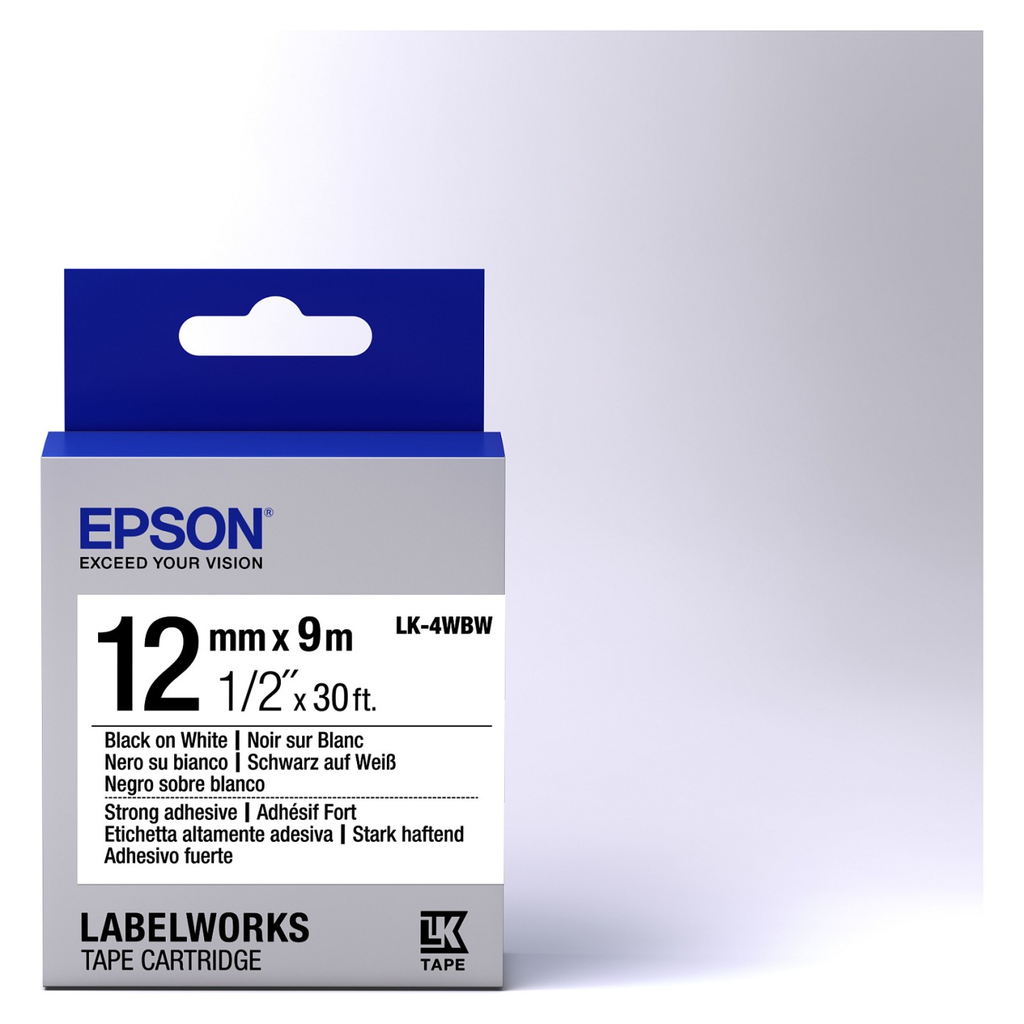 Epson LabelWorks LK-4WBW - Stark klebend - Schwarz auf Weiß - Rolle (1.2 cm x 9 m) — Buy in Cyprus with Fast Delivery