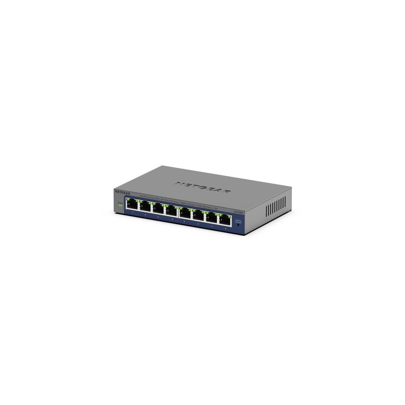 NETGEAR 8-Port Gigabit Unmanaged Switch - GS108Ev4 - Grey, 8x 10/100/1000 Mbps, L2/L3, Fanless