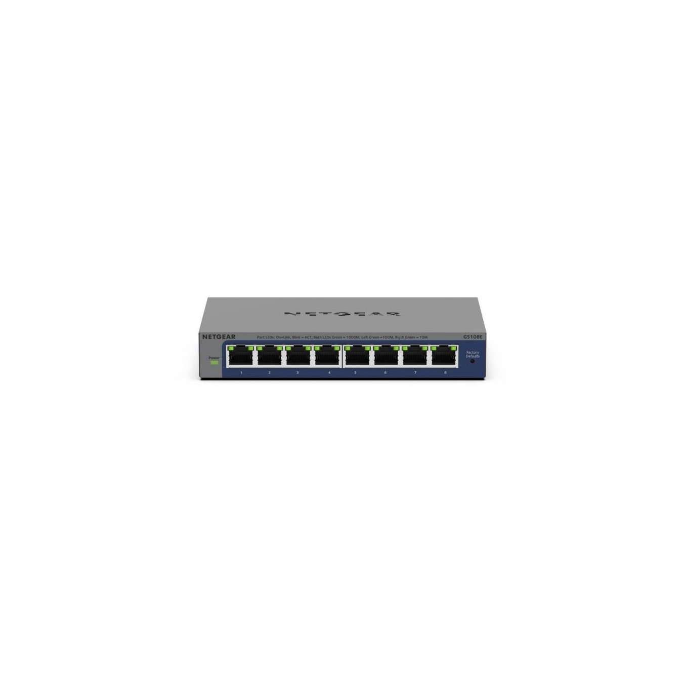 NETGEAR 8-Port Gigabit Unmanaged Switch - GS108Ev4 - Grey, 8x 10/100/1000 Mbps, L2/L3, Fanless