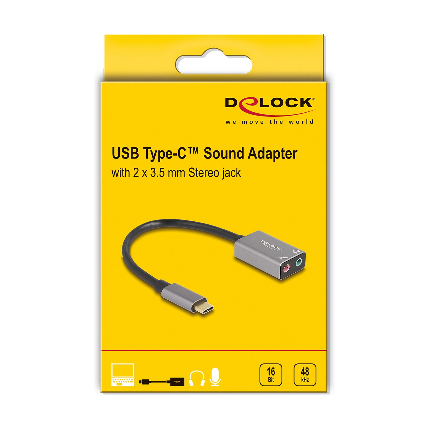 DELOCK Externe USB Soundkarte mit Type-C Stecker auf 2 x 3.5mm Klinkenbuchse Plug & Play Audio Adapter