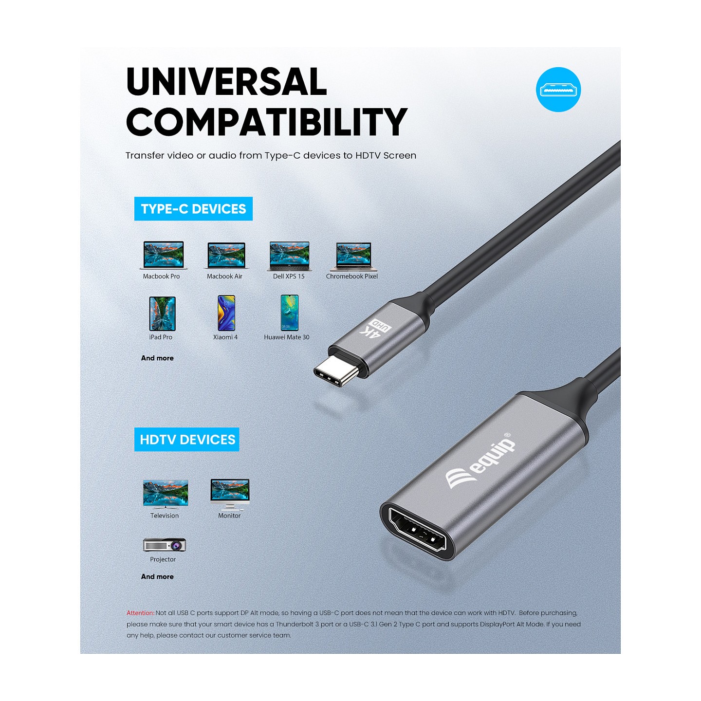 Equip Adapter USB-C - to HDMI 2.0 4K60Hz 0.15m gr — Buy in Cyprus with Fast Delivery